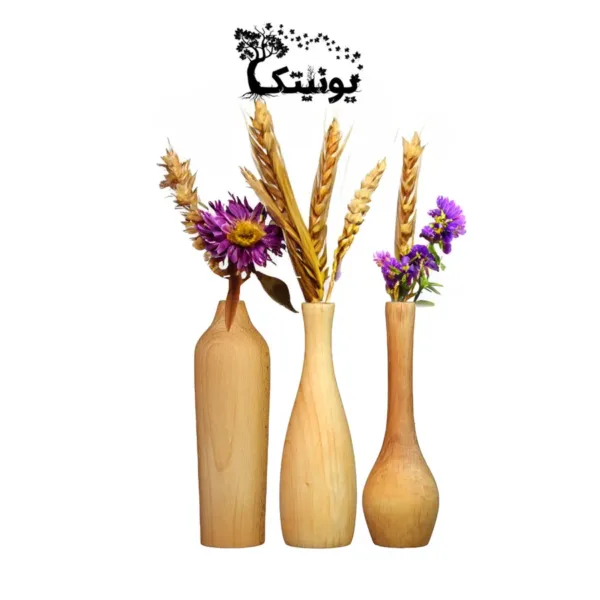 Wooden decorative vase 15 2 c گلدان چوبی یونیتک مدل 15 مجموعه سه عددی