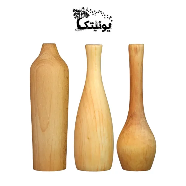 Wooden decorative vase 15 3 c گلدان چوبی یونیتک مدل 15 مجموعه سه عددی