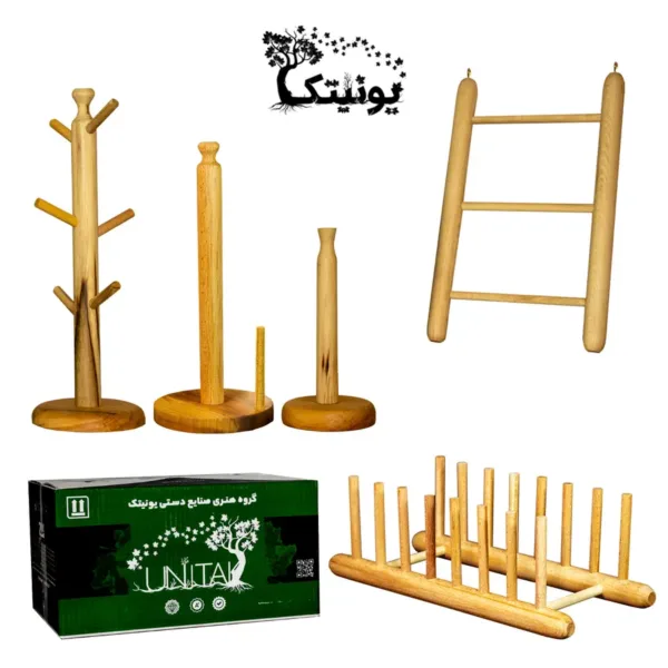 wooden kitchen organizer set of 5 1 c نظم دهنده لوازم آشپزخانه چند منظوره چوبی یونیتک کد 100 مجموعه 5 عددی