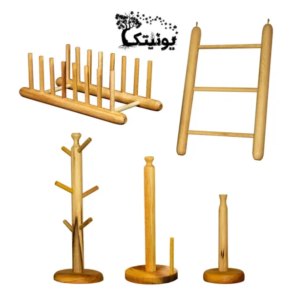 wooden kitchen organizer set of 5 3 c نظم دهنده لوازم آشپزخانه چند منظوره چوبی یونیتک کد 100 مجموعه 5 عددی